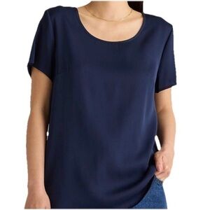 Quince Navy Washable Silk Tee - L